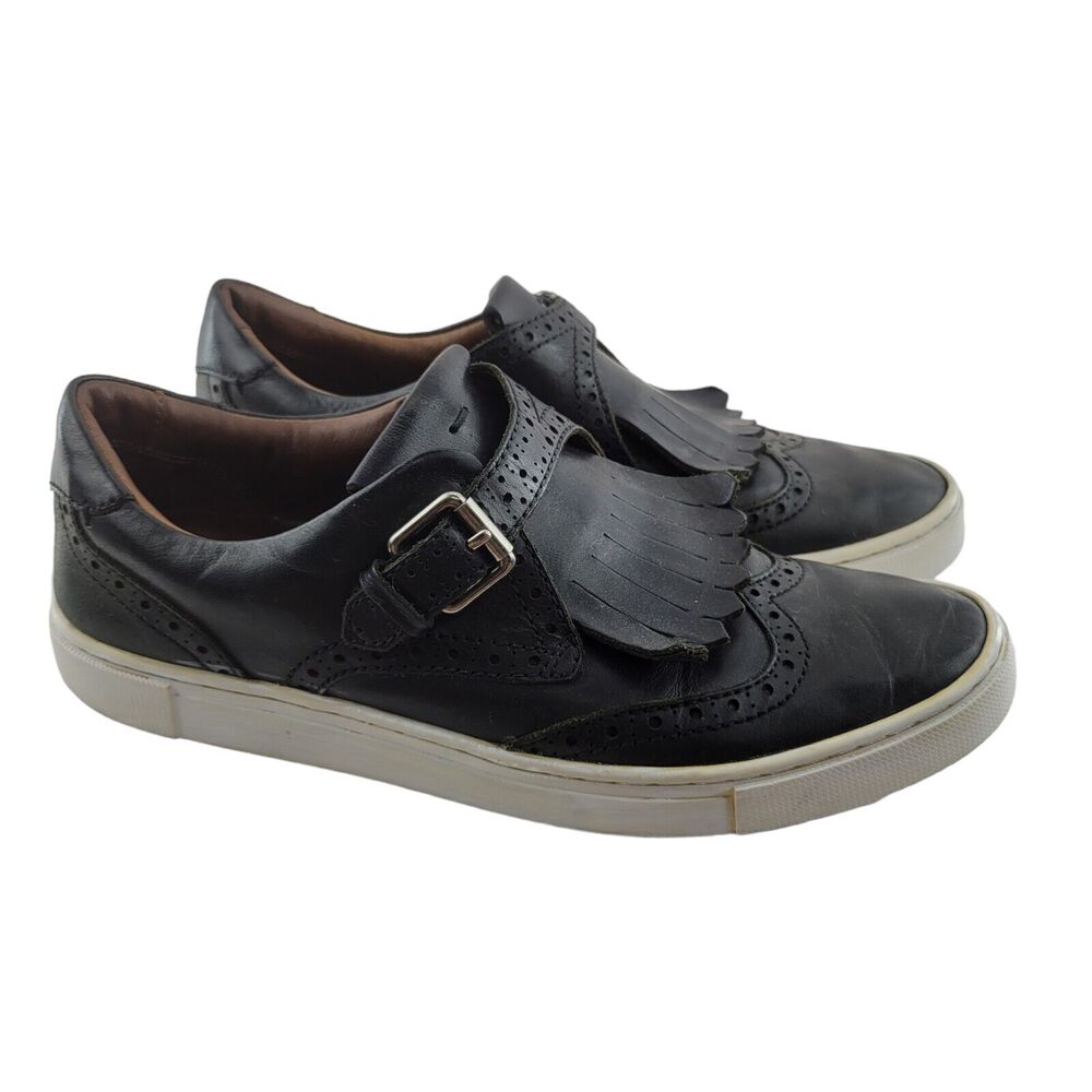 Frye Gemma Kiltie Sneakers Womens 6 Black Leather Buckle Preppy Casual Comfort